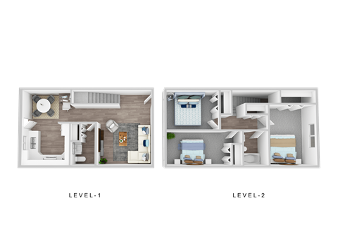 Floor plan for 3 beds, 2 baths, 1096 sqft